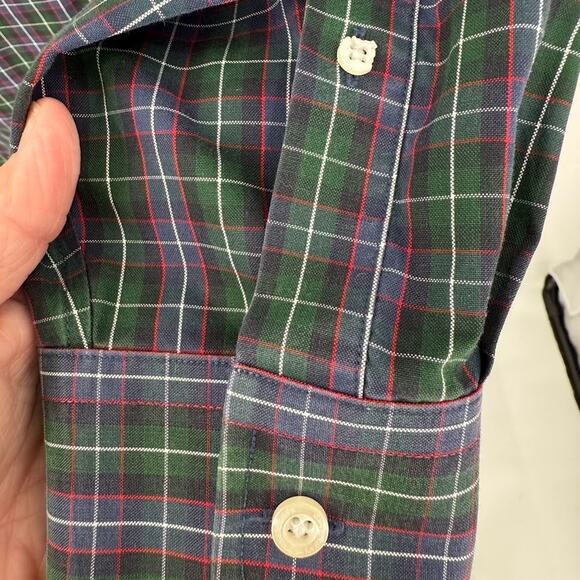 Lands’ End Men’s 16-33 Traditional Fit No Iron Supima Cotton Plaid Shirt Green - Picture 6 of 9